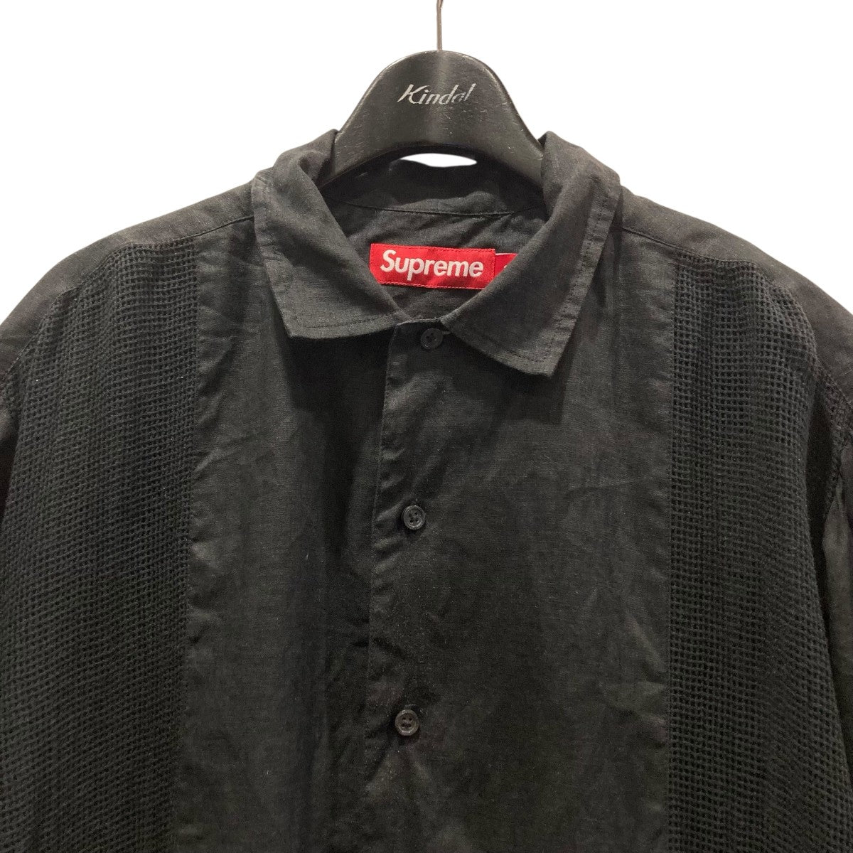 Supreme リネンメッシュパネルシャツ　ブラック M Mesh Panel Linen S/S Shirt | Supreme 24ss
