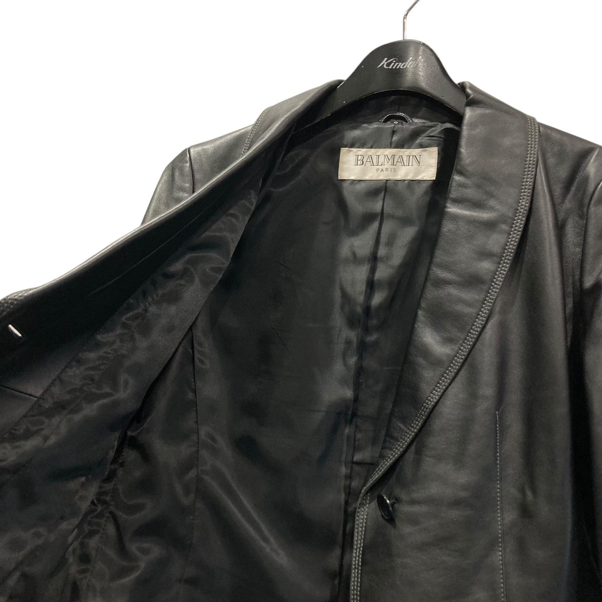 【美品】BALMAN ビッグカラー フレア ラムレザージャケット ブラック M 美品】BALMAN ビッグカラー フレア ラムレザージャケット