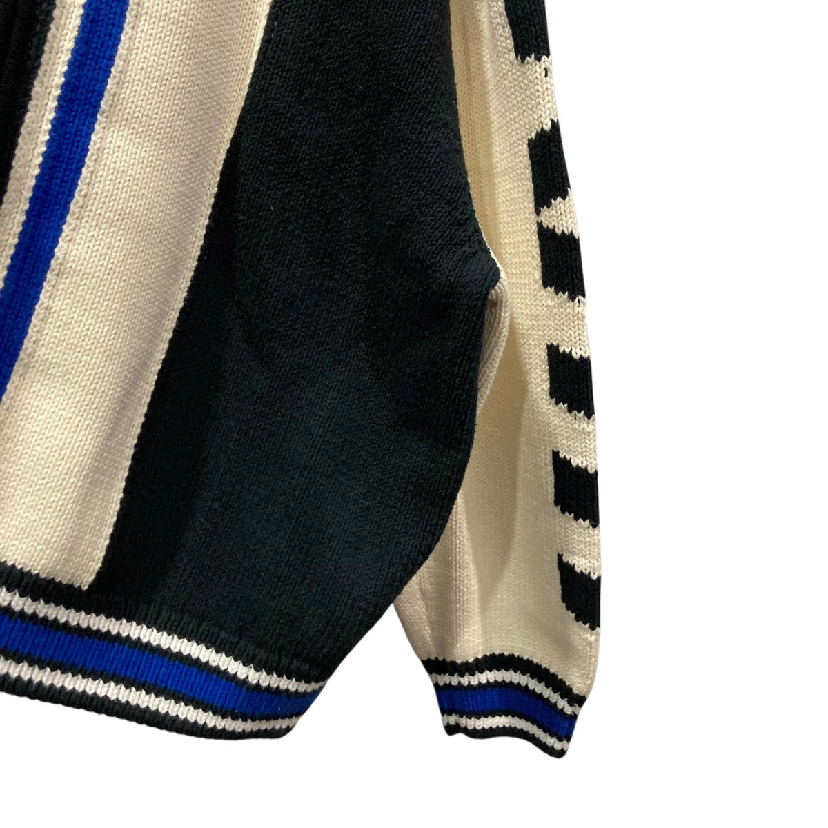 KITH(キス) カラーブロック切替ジップアップニット ホワイト×ブラック