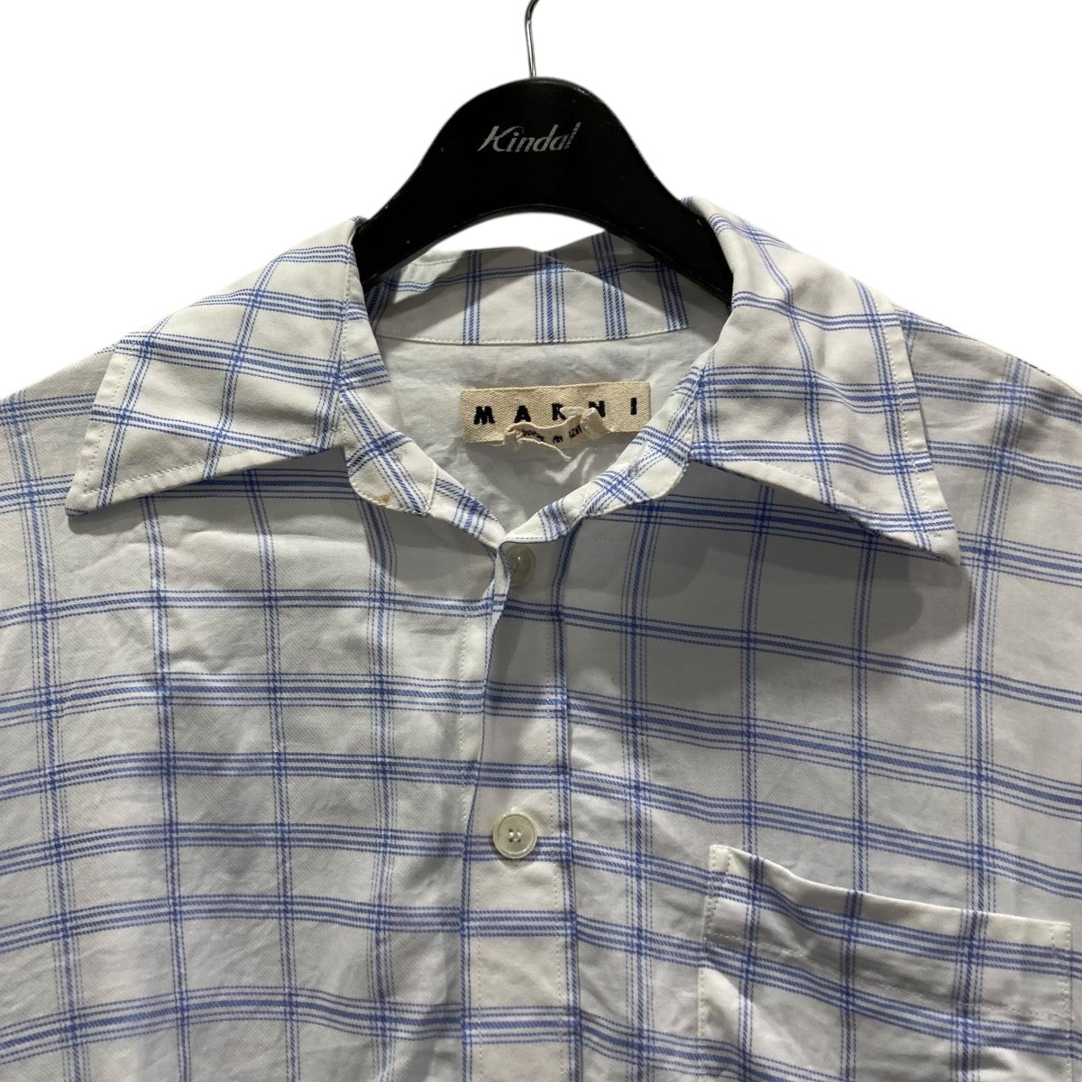 マルニ 20AW コットン パイピングチェック 長袖シャツ トップス CUMU0160A0 ネイビー ホワイト 48【中古】 MARNI(マルニ) チェックシャツCUMU0170A0 CUMU0170A0 ホワイト×ブルー