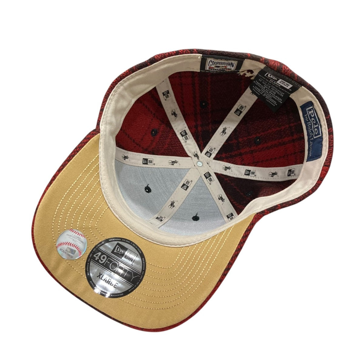 ニューエラ ラルフローレン チェック柄キャップ Lサイズ 中古 New Era×POLO RALPH LAUREN チェックウールキャップ レッド サイズ XL