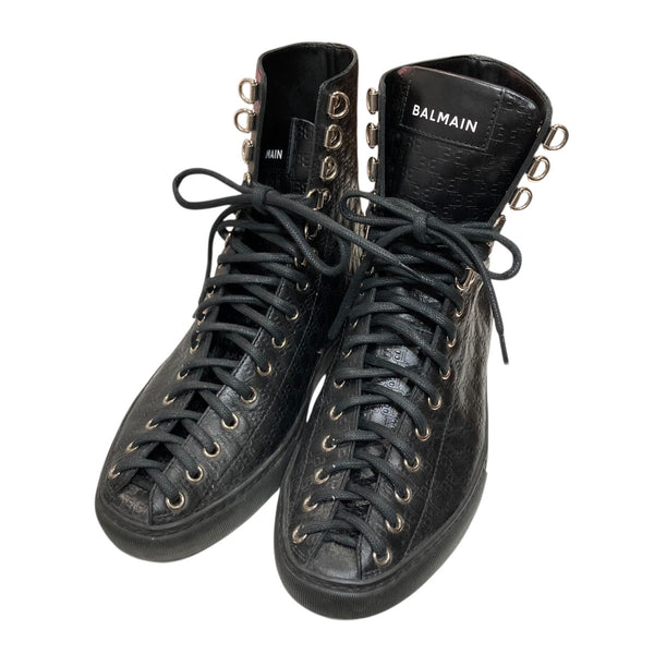バルマン BALMAIN ブラック レザー ブーツ ハイカットスニーカー 41 BALMAIN(バルマン) レザーハイカットスニーカー ブラック サイズ 42