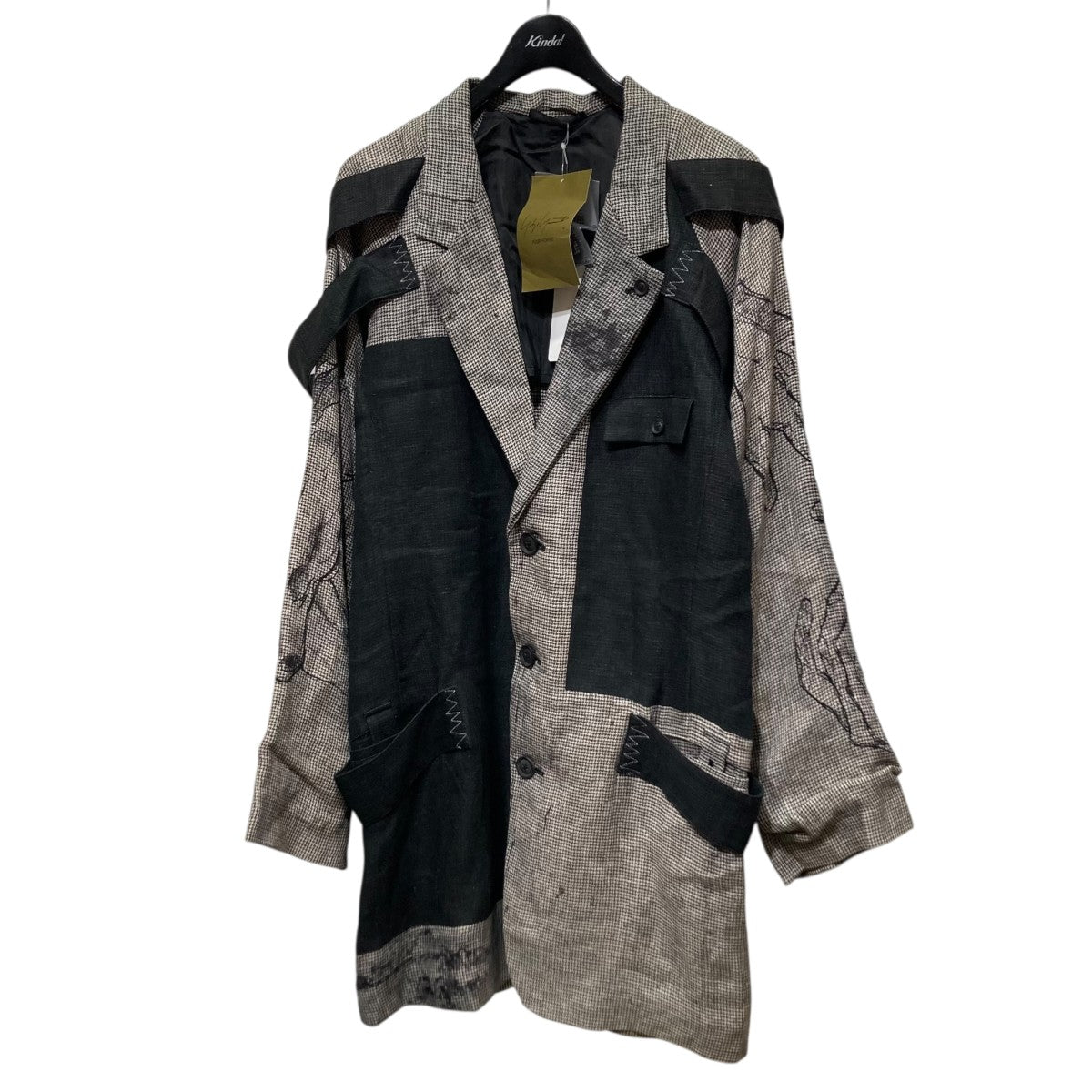 Yohji Yamamoto pour homme 24SSDUAL FABRIC JACKET WITH SHOULDER EPAULETTES切替ロングジャケットHS-J44-802 古着・中古-1枚目のアイテム画像