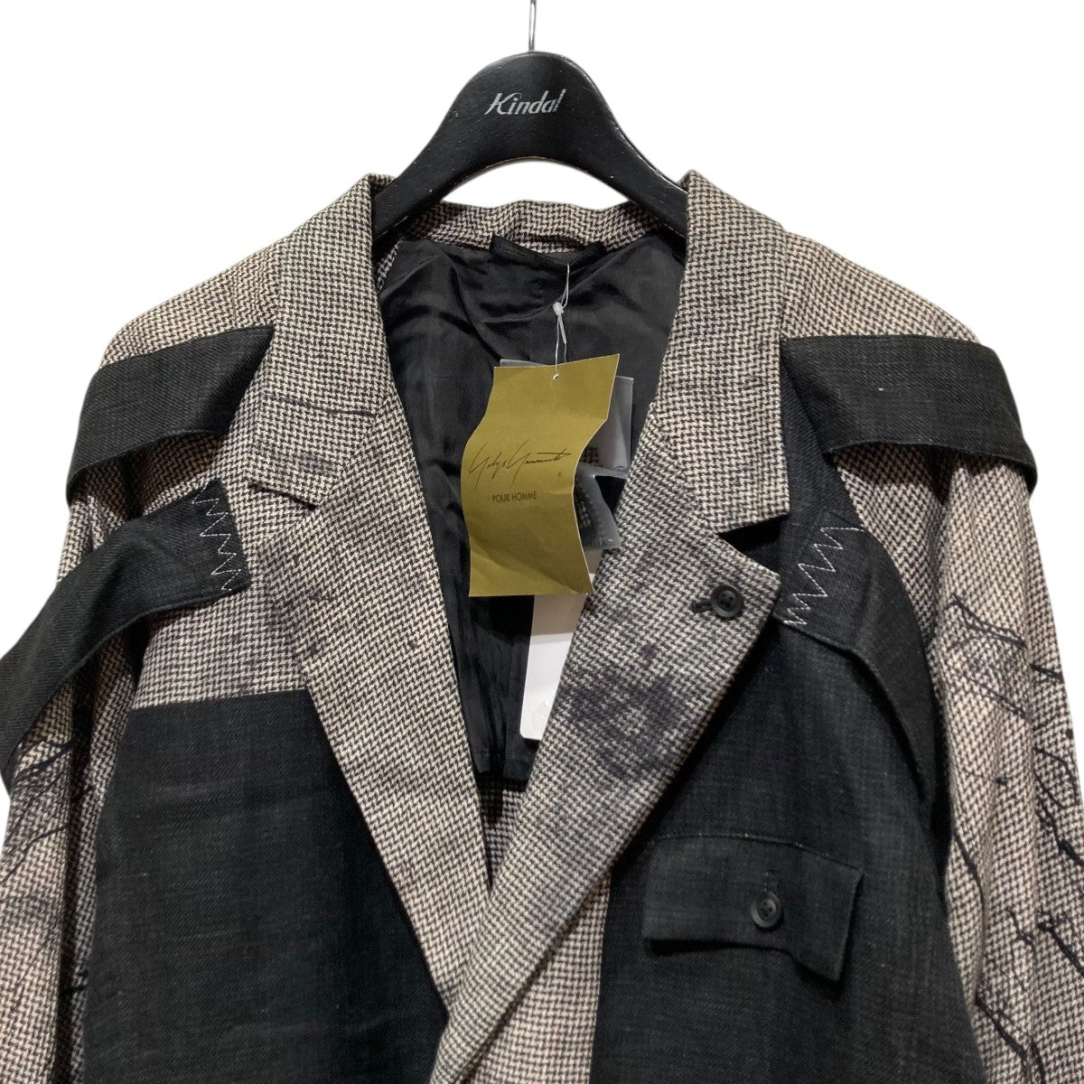 Yohji Yamamoto pour homme 24SSDUAL FABRIC JACKET WITH SHOULDER EPAULETTES切替ロングジャケットHS-J44-802 古着・中古-3枚目のアイテム画像