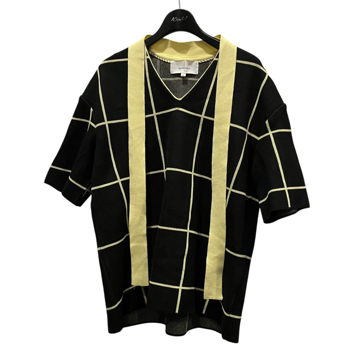 AKIRA NAKA Radka tie collar plaid knit PO BKBEタイカラー半袖ニットAR2353-BKBE 古着・中古-1枚目のアイテム画像