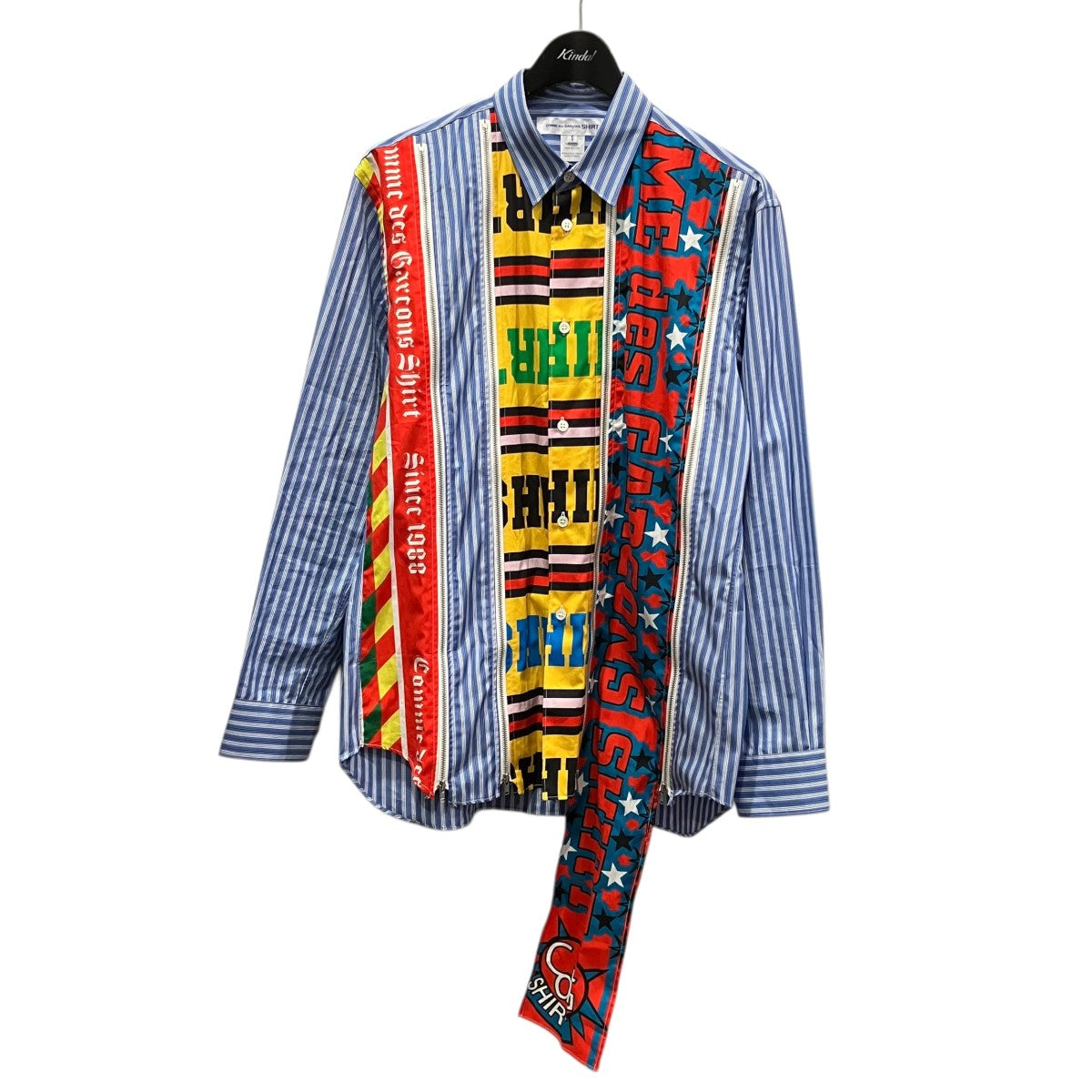 yarn dyed cotton stripe x cotton poplin print4連ジップシャツFP-B012