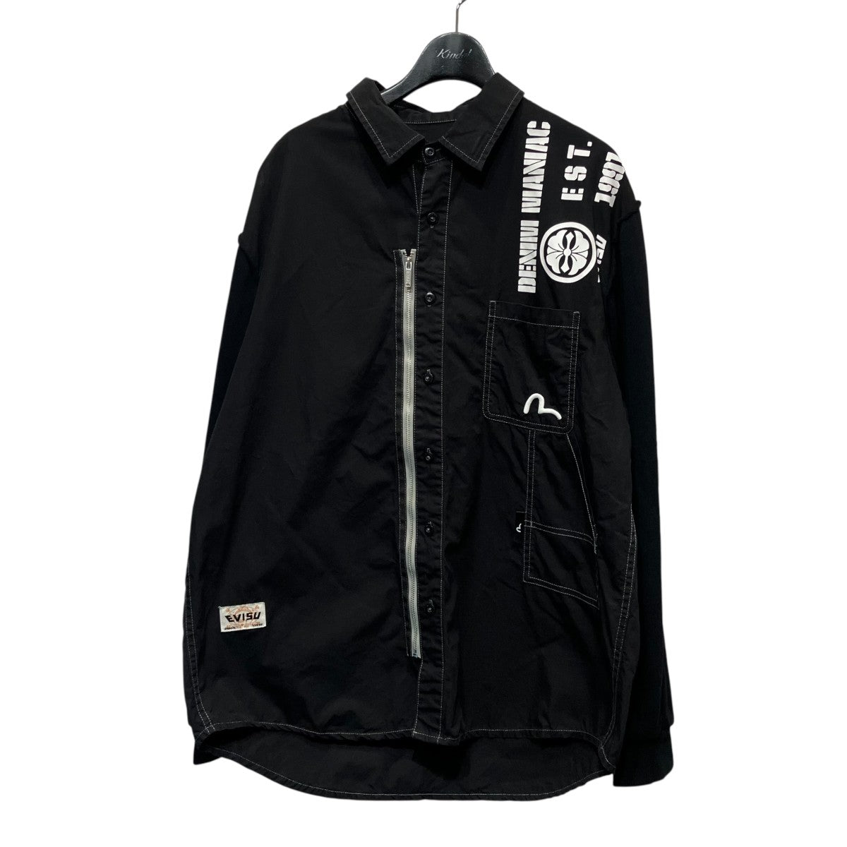 EVISU 対照的なステッチとマルチプリントのリラックスフィットシャツ切替シャツ2ESHTM4SL8017RXCT 古着・中古-1枚目のアイテム画像