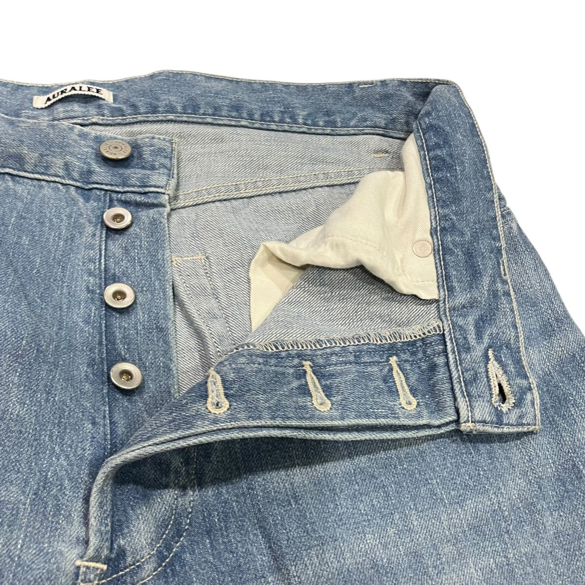 AURALEE SELVEDGE FADED LIGHT DENIM WIDE PANTSワイドデニムパンツA24SP07DE 古着・中古-3枚目のアイテム画像