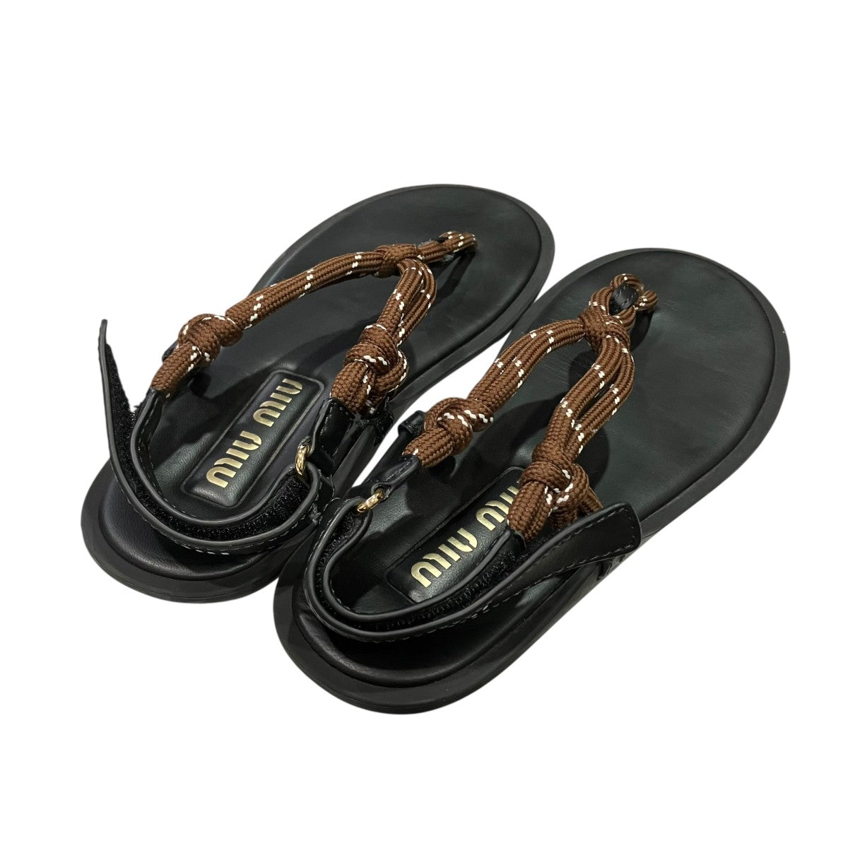 【新品未使用品】miu miu サンダル サイズ36 MIU MIU(ミュウミュウ) サンダル ブラック×ブラウン サイズ 36｜【公式