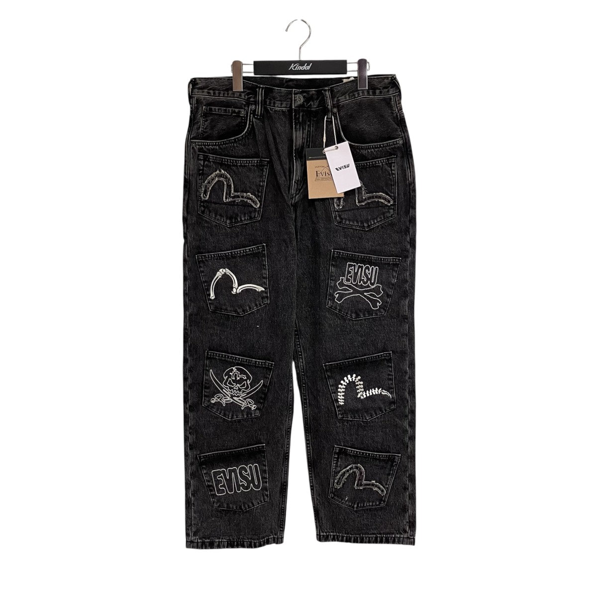 EVISU Skull Multi-Pocket Denim Jeansマルチポケットカモメ刺しゅうデニムパンツ2ESHTM6JE7030FFDN 古着・中古-1枚目のアイテム画像