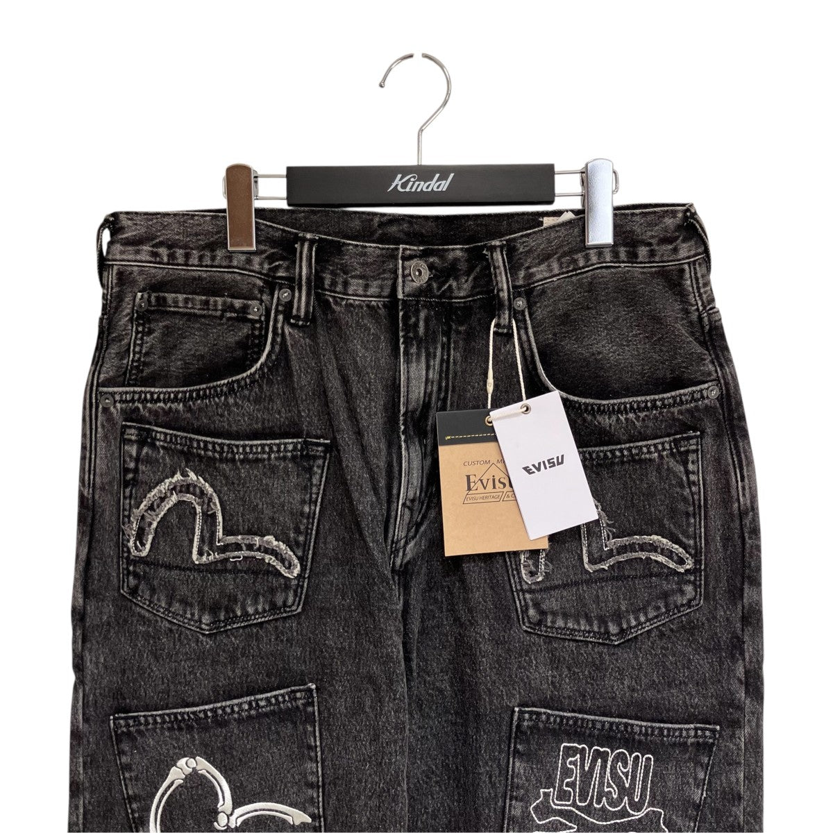 EVISU Skull Multi-Pocket Denim Jeansマルチポケットカモメ刺しゅうデニムパンツ2ESHTM6JE7030FFDN 古着・中古-3枚目のアイテム画像
