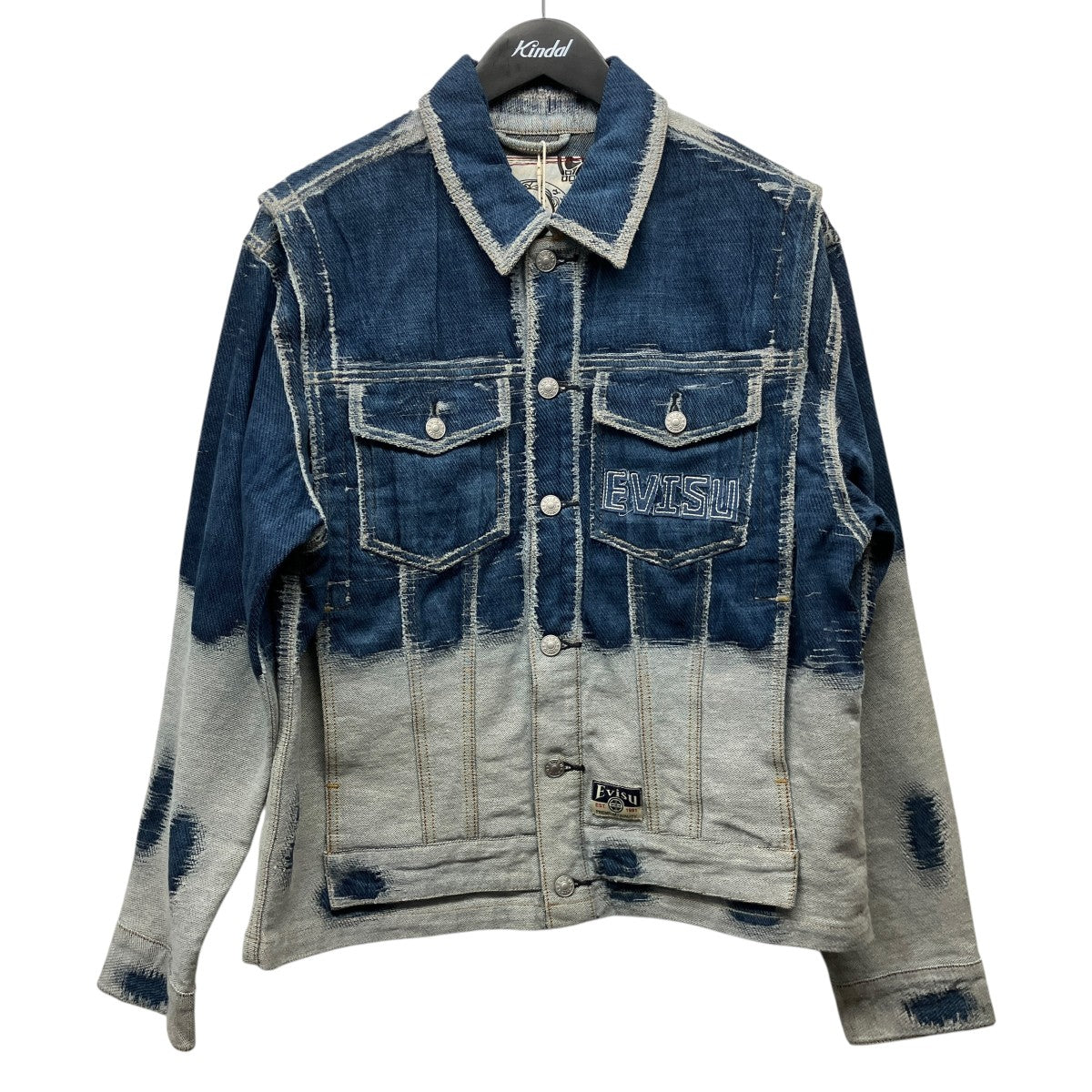 EVISU ﾀﾞﾒｰｼﾞﾛｺﾞ ＆ ｶﾓﾒ刺繍 ﾘﾗｯｸｽﾌｨｯﾄ ﾃﾞﾆﾑｼﾞｬｹｯﾄカモメ刺しゅうグラデーションデニムジャケット2ESHTM5DJ1040RXDN 古着・中古-1枚目のアイテム画像