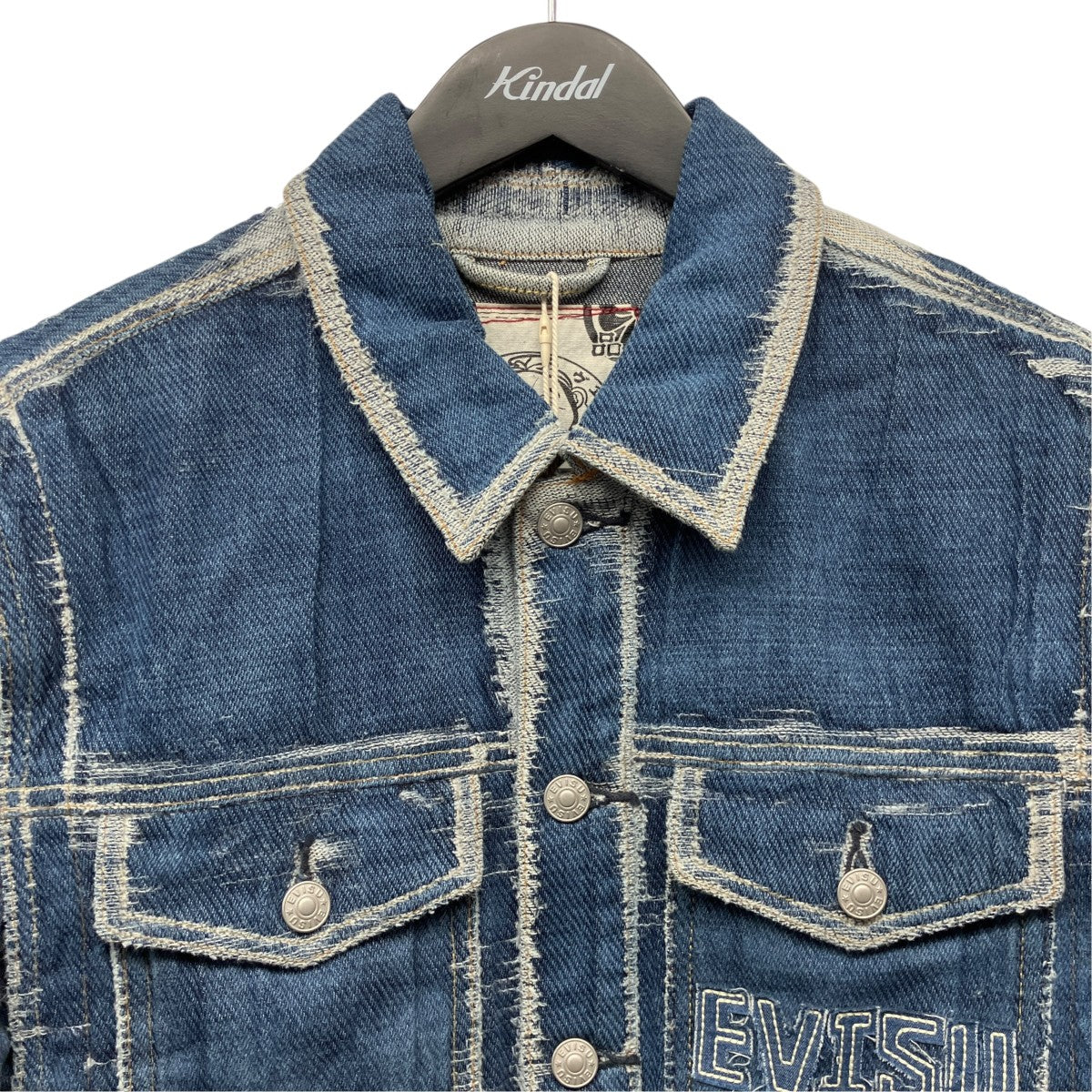 EVISU ﾀﾞﾒｰｼﾞﾛｺﾞ ＆ ｶﾓﾒ刺繍 ﾘﾗｯｸｽﾌｨｯﾄ ﾃﾞﾆﾑｼﾞｬｹｯﾄカモメ刺しゅうグラデーションデニムジャケット2ESHTM5DJ1040RXDN 古着・中古-3枚目のアイテム画像