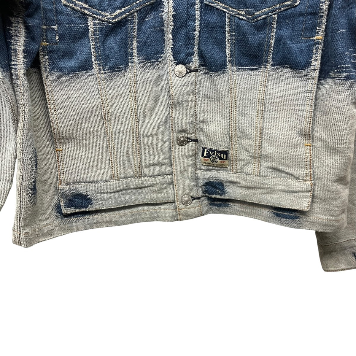 EVISU ﾀﾞﾒｰｼﾞﾛｺﾞ ＆ ｶﾓﾒ刺繍 ﾘﾗｯｸｽﾌｨｯﾄ ﾃﾞﾆﾑｼﾞｬｹｯﾄカモメ刺しゅうグラデーションデニムジャケット2ESHTM5DJ1040RXDN 古着・中古-4枚目のアイテム画像