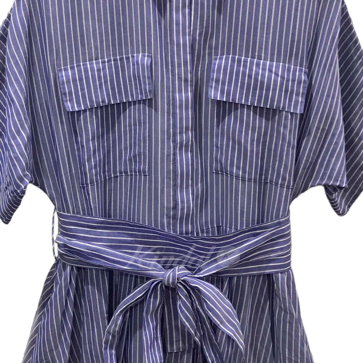 EBURE(エブール) シルクコットン ストライプ半袖ワンピース Silk Cotton Striped Dress