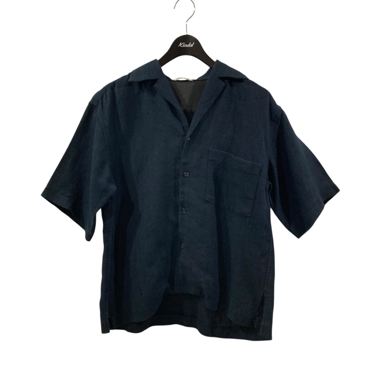 AURALEE ダークネイビー 半袖シャツ AURALEE(オーラリー) LINEN SILK SUMEER TWEED SHIRT半袖シャツ
