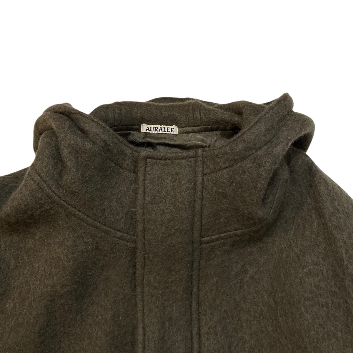 AURALEE VELOUR BRUSHED WOOL MELTON HAND SEWN HOODED COAT