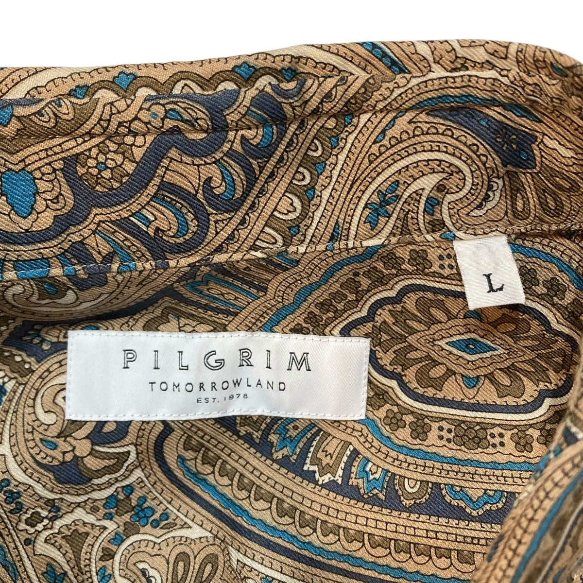 PILGRIM 古着・中古 ピルグリムのコットンビエラプリント ショートポイントワイドカラーシャツ 総柄 長袖シャツです。