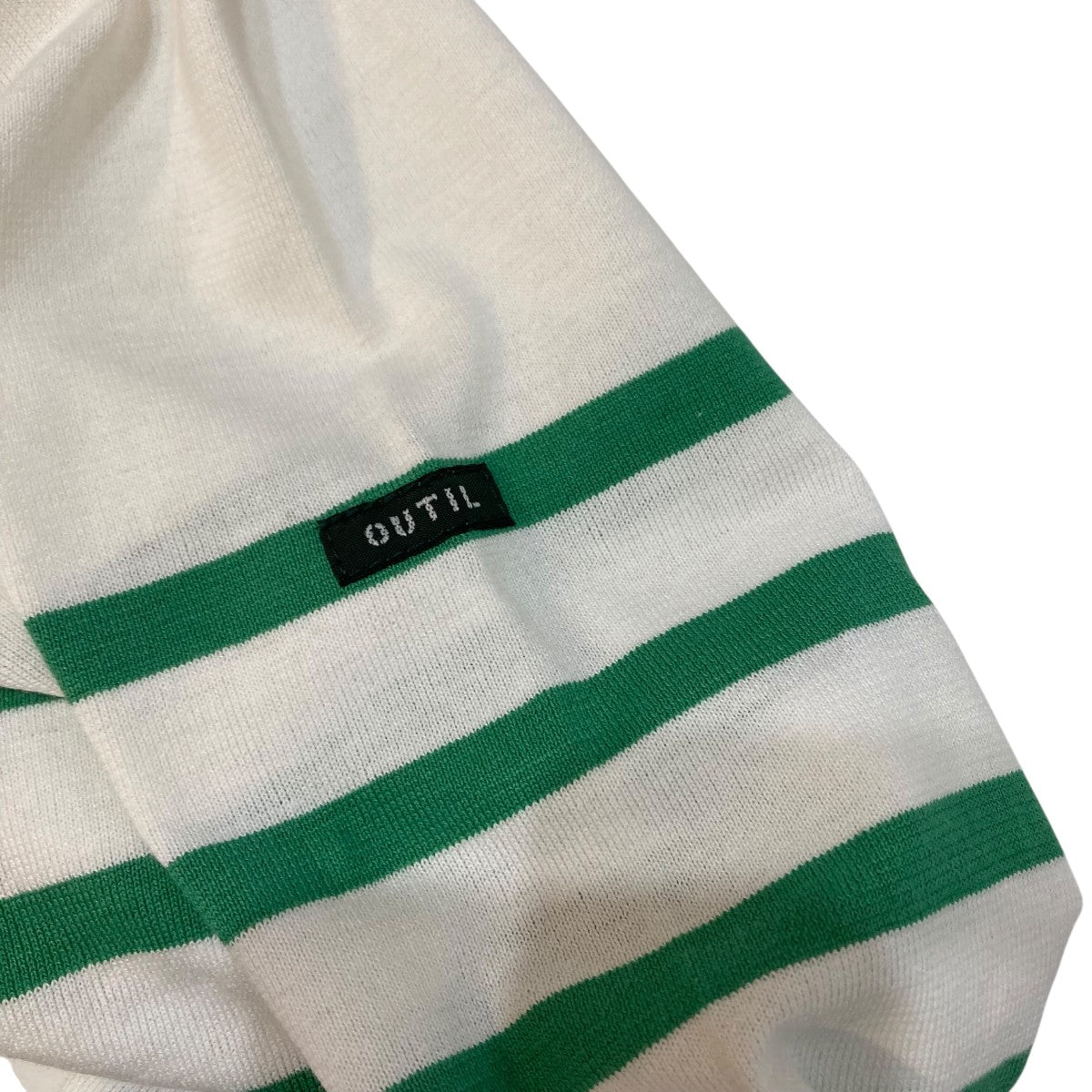 OUTIL ウティ 半袖 バスクTシャツ 綿100　緑 白 M L ボーダー OUTIL(ウティ) ボーダーTシャツ バスクシャツ ホワイト×グリーン