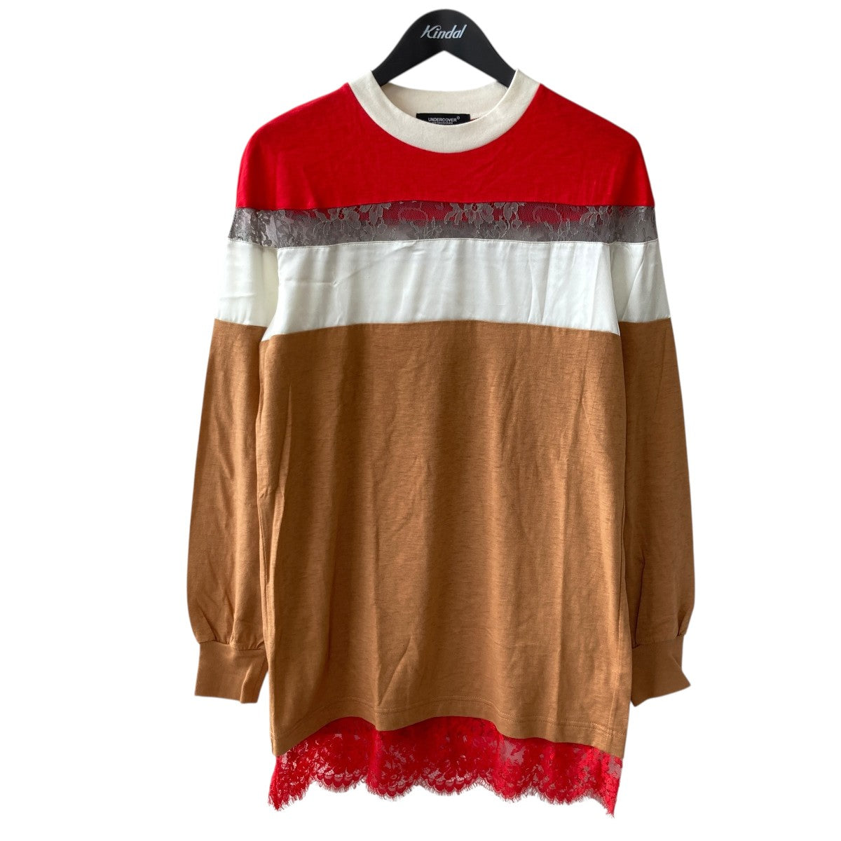 アンダーカバー UNDERCOVER レース パネル プルオーバー 切替 長袖カットソー UCZ1803 レッド、ブラウン、アイボリー サイズ：1 UNDERCOVER(アンダーカバー) レース パネル プルオーバー切替