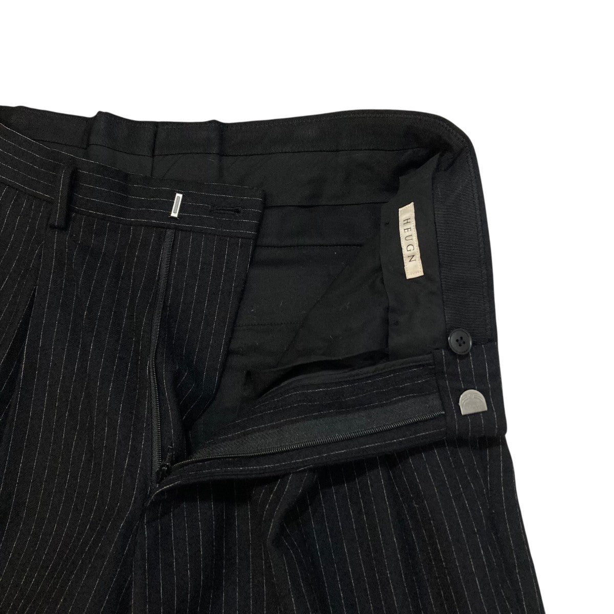 新品　HEUGN TROUSER040 ストライプウールスラックス　ブラック HEUGN(ユーゲン) George CH STRIPEストライプスラックスTROUSER