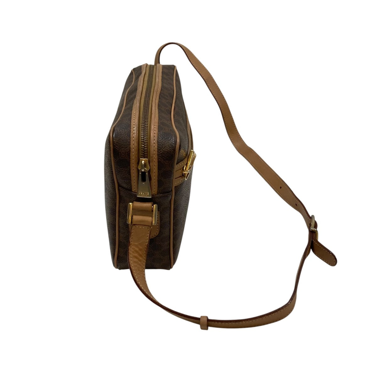 【美品】CELINE　セリーヌ　マカダム　フラップ　ショルダーバッグ　M14 CELINE(セリーヌ) マカダム柄ショルダーバッグ M14 ブラウン