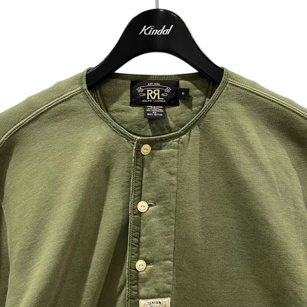 ダブルアールエル RRL ブラック ヘンリーネック 長袖カットソー RRL｜ダブル アール エルのTシャツ/カットソー（ヘンリーネック