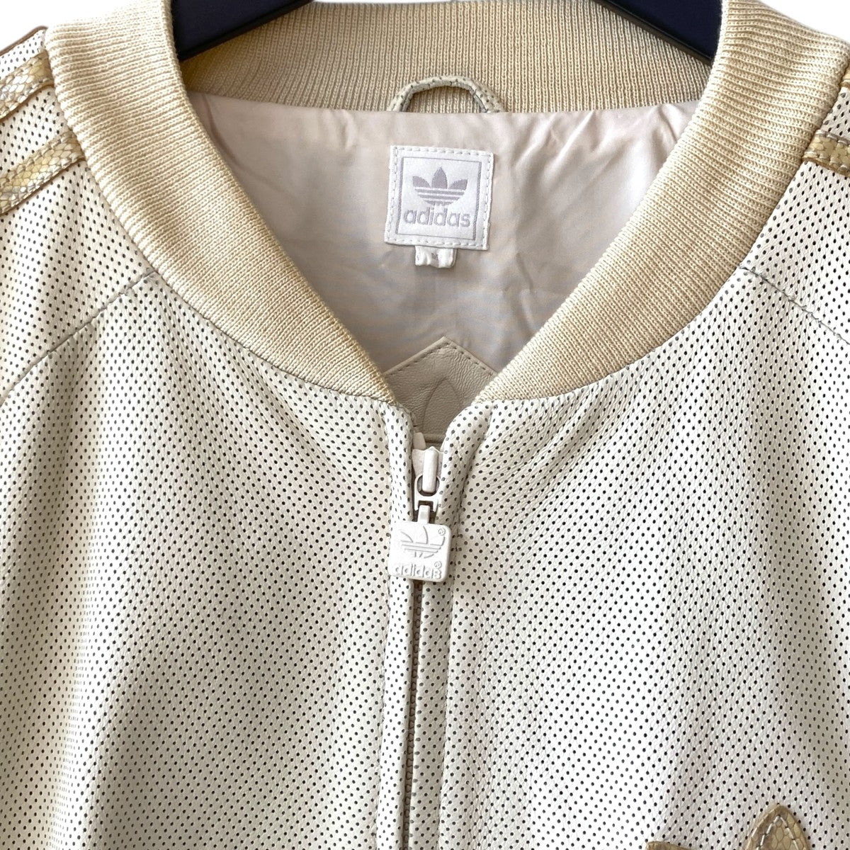 adidas アディダス レザー ジャケット パンチングレザー×パイソン柄 黒 US:S JP:M adidas(アディダス) adidas leather (アディダス) 中古・古着通販adidas ラムレザー