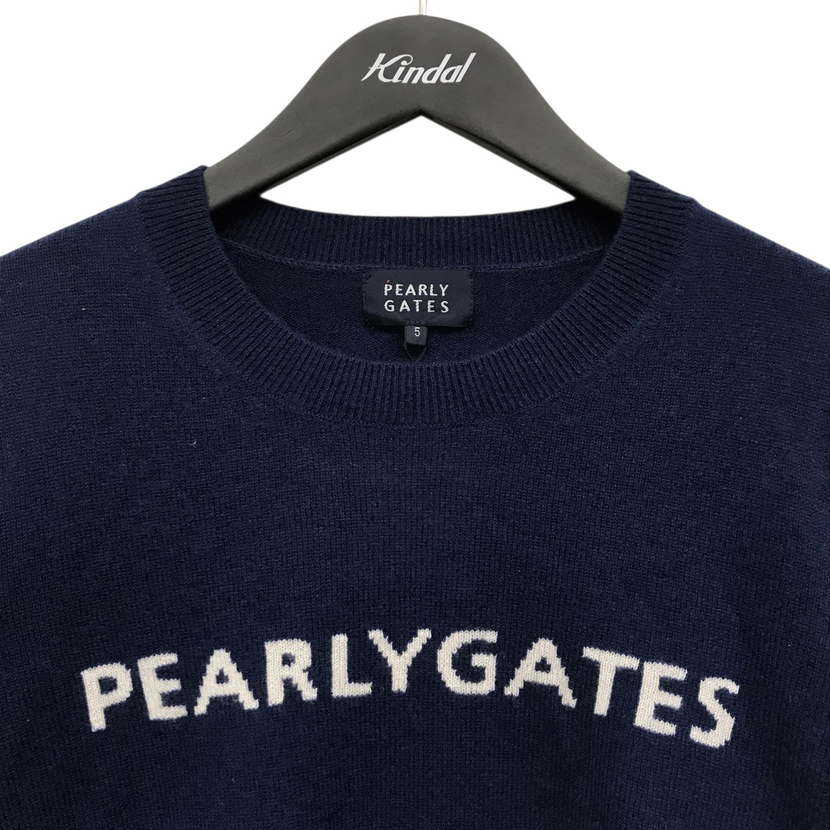 パーリーゲイツ ランダムロゴ コットン100%ニットプルオーバー（NAVY／5） パーリーゲイツ ランダムロゴ コットン100%ニットプルオーバー（NAVY