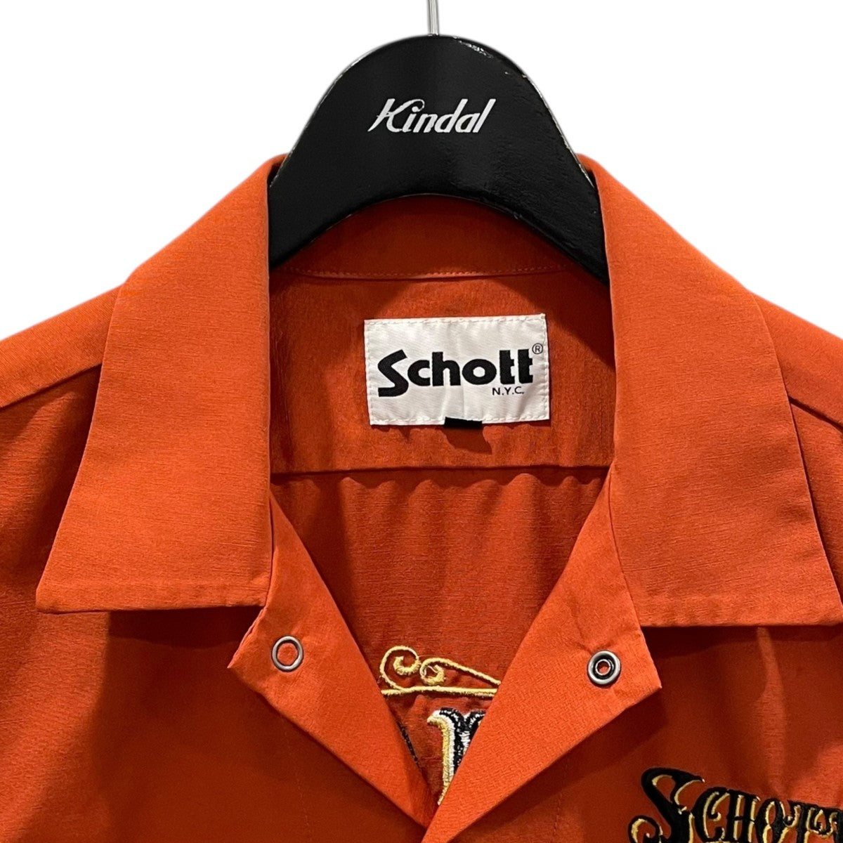 Schott(ショット) ロゴ刺繍オープンカラー半袖ワークシャツ TC
