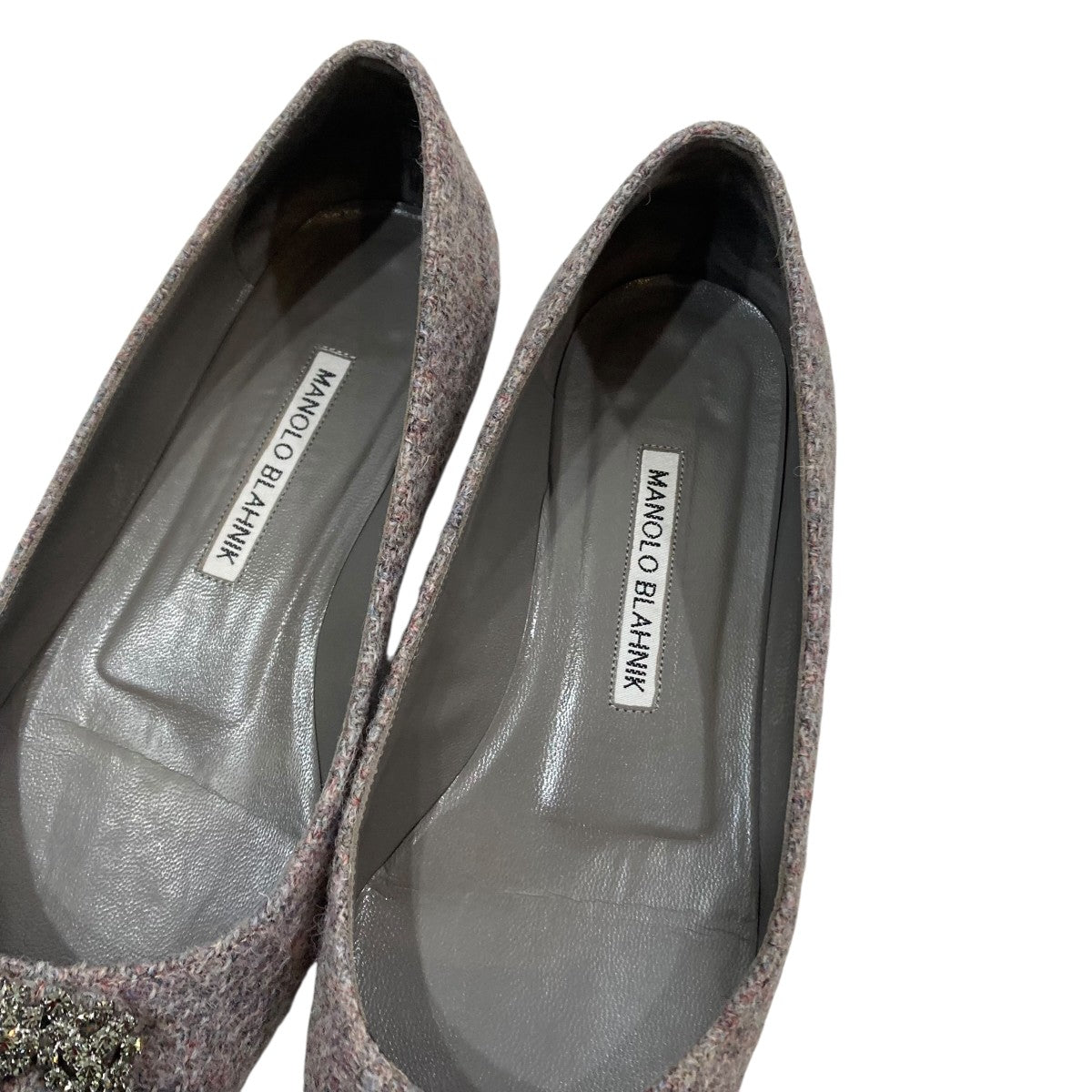 HANGISIFLAT FMC ビジューバックル ツイードフラットパンプス 318-0390-0009