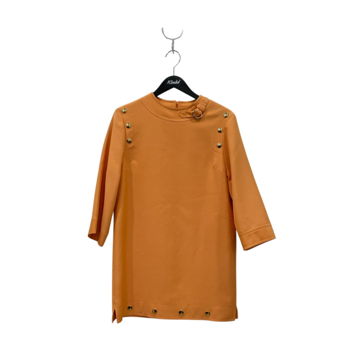 Apricot Wool Silk Cady Button Detail Short Dress半袖ショートドレス596985 zad88