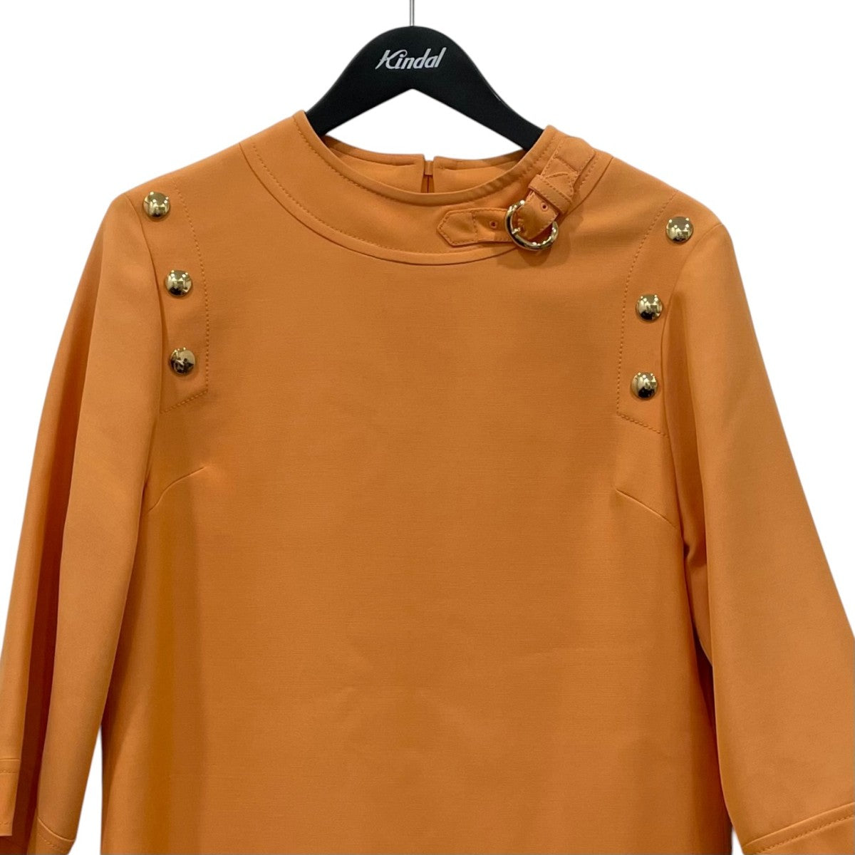 Apricot Wool Silk Cady Button Detail Short Dress半袖ショートドレス596985 zad88