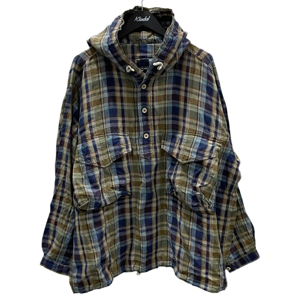 チェック柄リネンアノラックパーカー インドリネン908フードパーカー 80430512