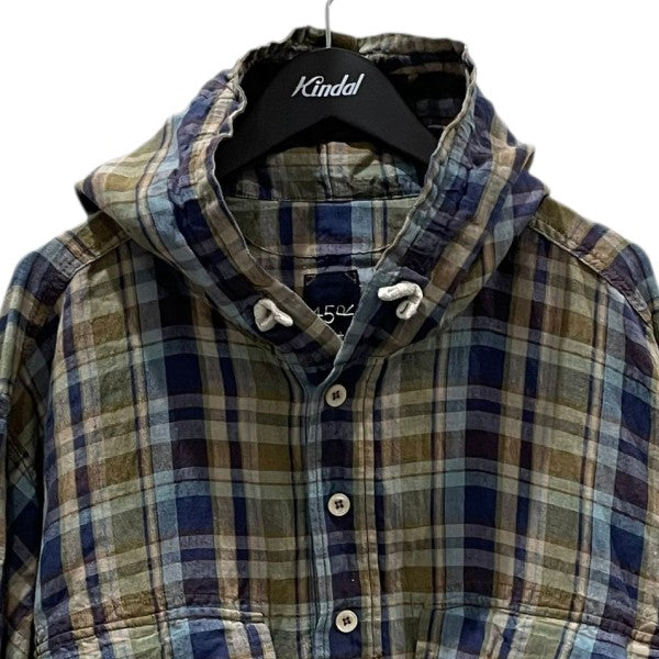 チェック柄リネンアノラックパーカー インドリネン908フードパーカー 80430512