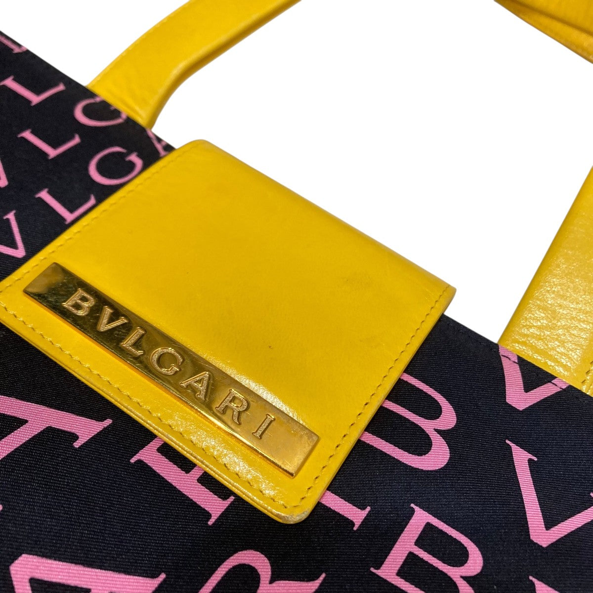BVLGARI(ブルガリ) ロゴマニアトートバッグ イエロー×ネイビー｜【公式