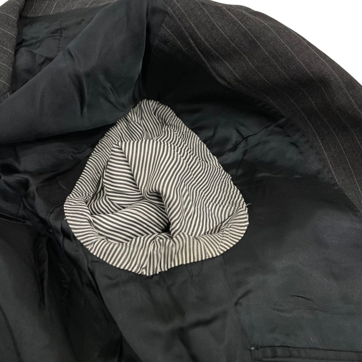 CELINE セリーヌ ストライプジャンパー 新品同様 CELINE◇ダブルブレス ストライプ ウールジャケット 濃いグレー