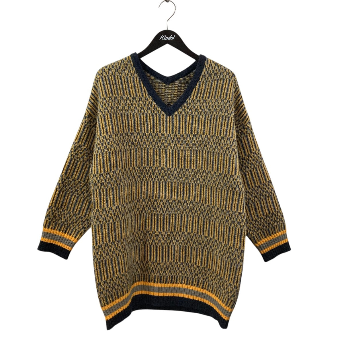 2way twill pattern jaquard knitVネックニット