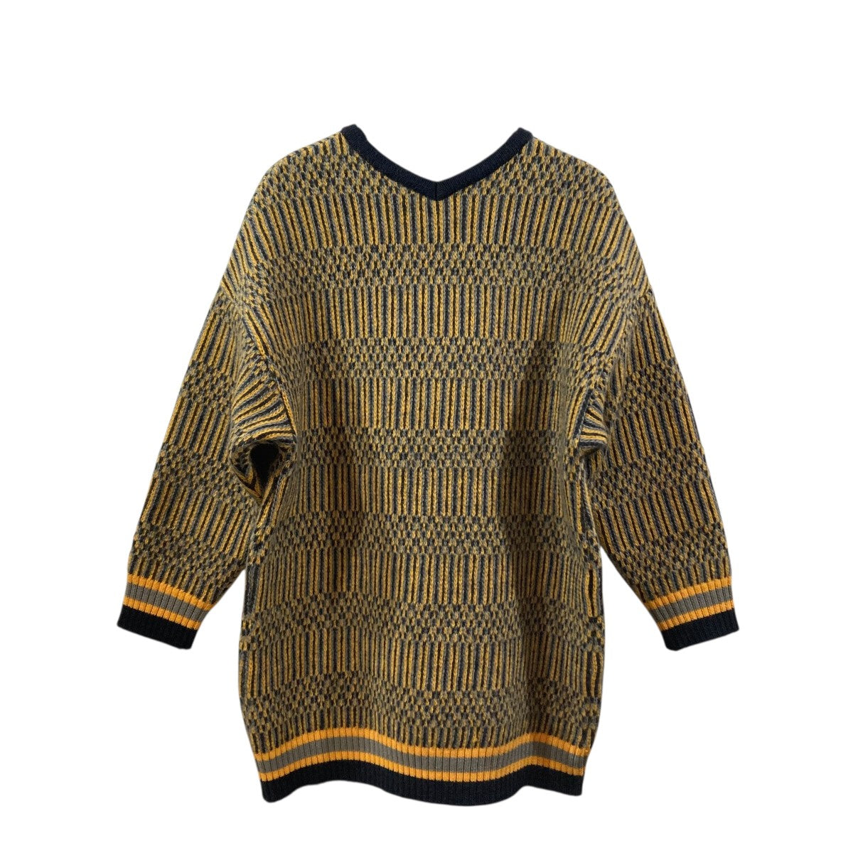 2way twill pattern jaquard knitVネックニット