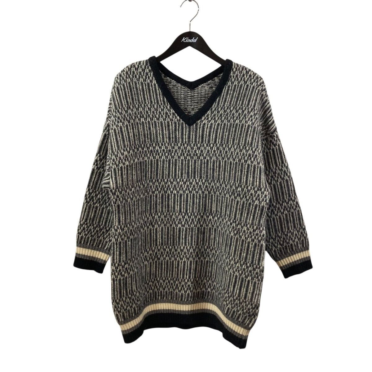 2way twill pattern jaquard knitVネックニット