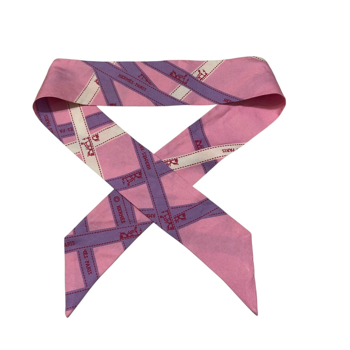 HERMES(エルメス) ボリュデュック柄 ツイリー シルクスカーフ ピンク