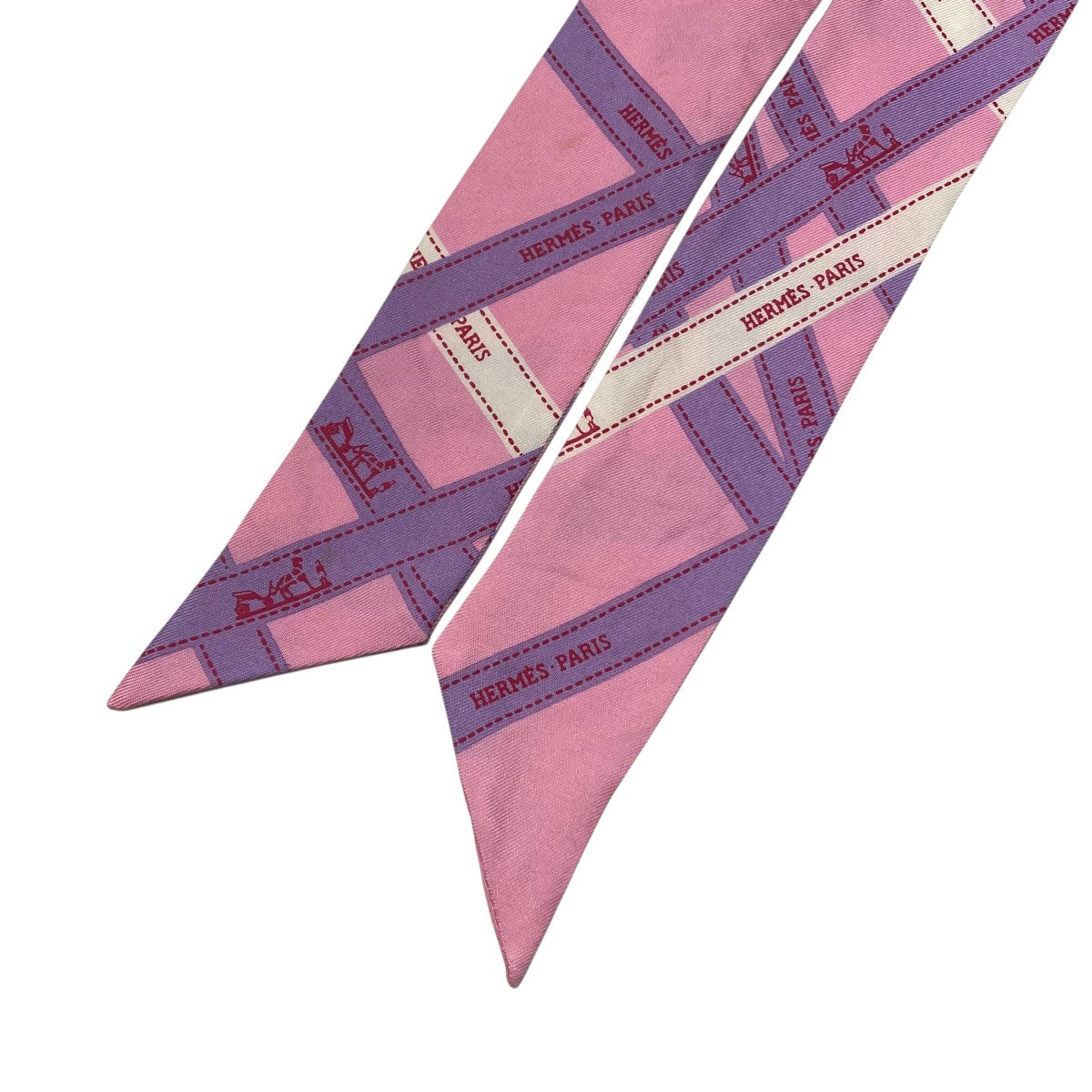 HERMES(エルメス) ボリュデュック柄 ツイリー シルクスカーフ ピンク