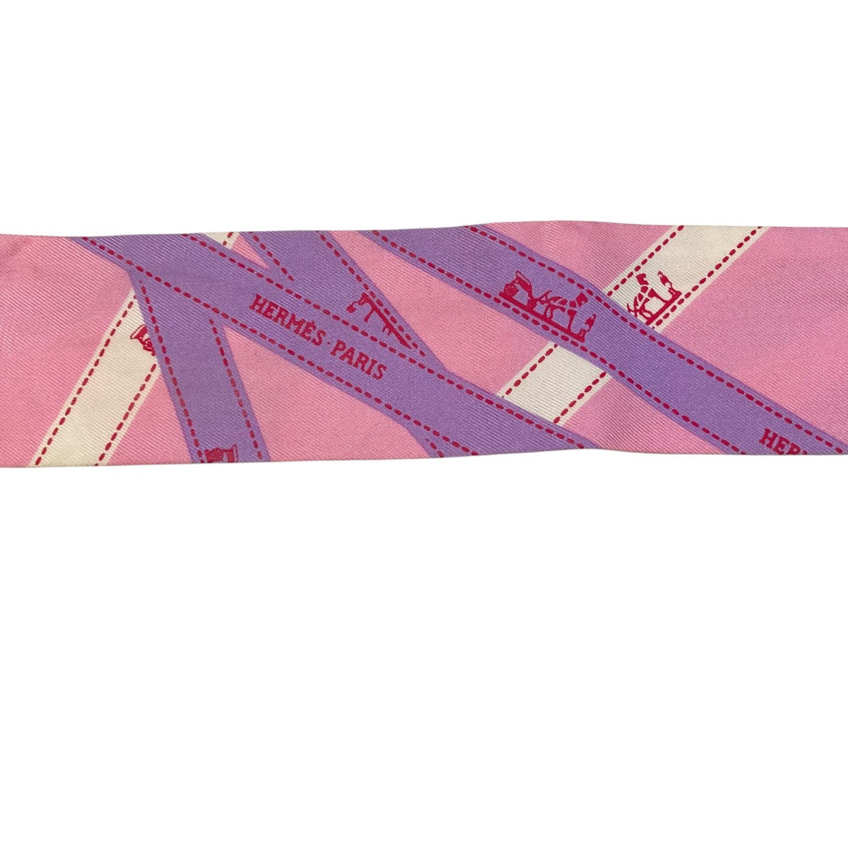 HERMES(エルメス) ボリュデュック柄 ツイリー シルクスカーフ ピンク