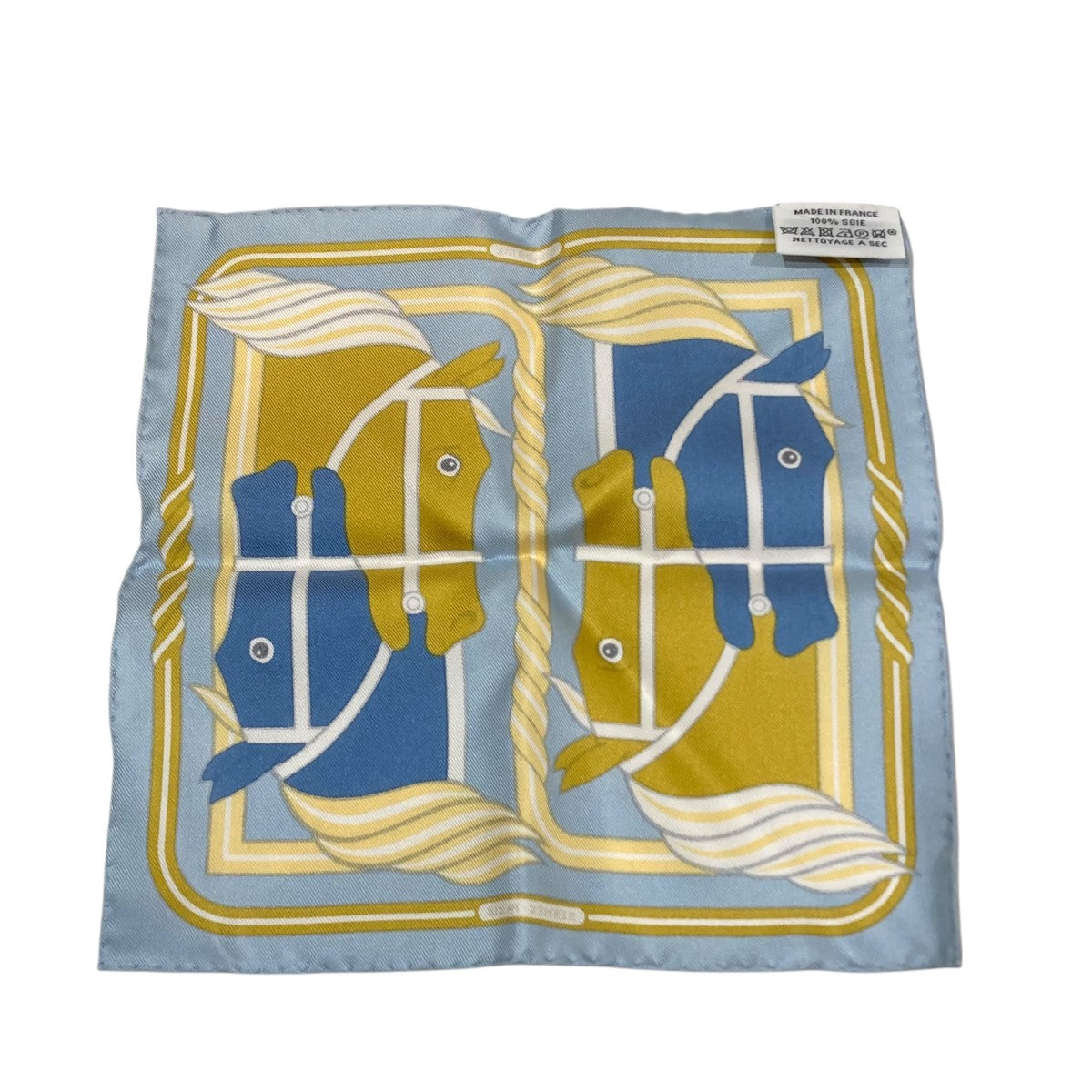 HERMES カレナノ カドリージュ ブルーシエル馬柄ハンカチ 古着・中古-2枚目のアイテム画像