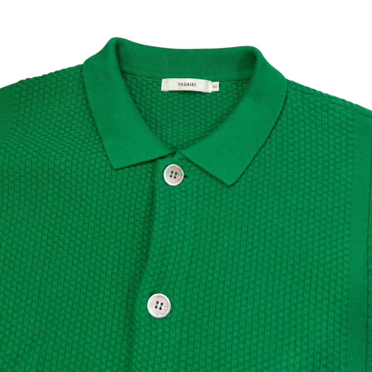 新品未使用☆YASHIKI／ヤシキ 襟付 ニット カーディガン 緑 グリーン YASHIKI(ヤシキ) Nanohana Collar CardiganニットカーディガンYSK-24SS