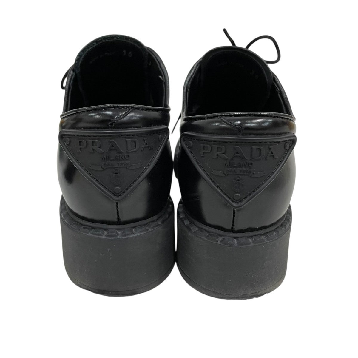 【中古】プラダ PRADA バックラバープレートシューズ レースアップシューズ 36 黒 ブラック 1E877M /SR8 レディース PRADA(プラダ) バックラバープレートシューズレザーシューズ1E877M