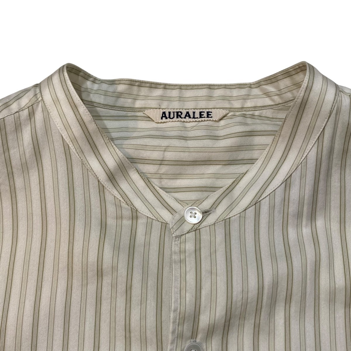 AURALEE(オーラリー) COTTON SILK STRIPE STAND COLLAR SHIRTバンド
