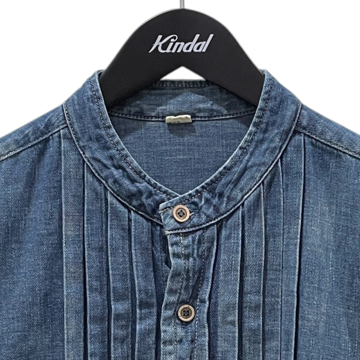 25AW バンドカラーデニムロングワンピース 45プチデニムのタックシャツドレス 71150061
