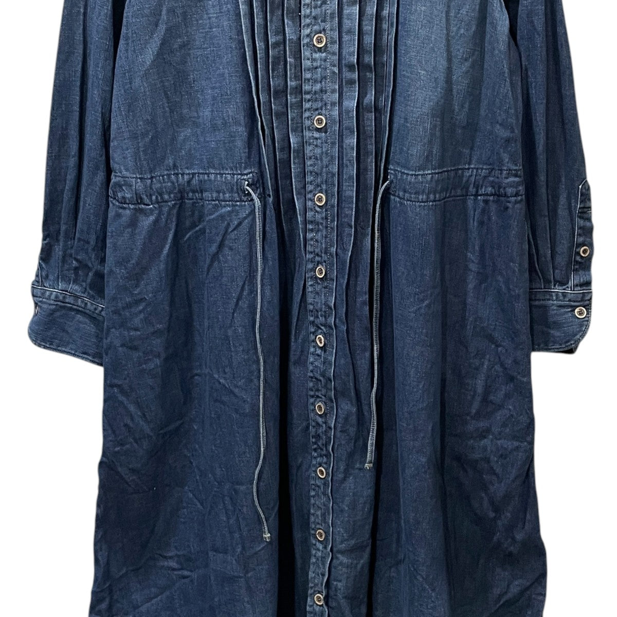 25AW バンドカラーデニムロングワンピース 45プチデニムのタックシャツドレス 71150061