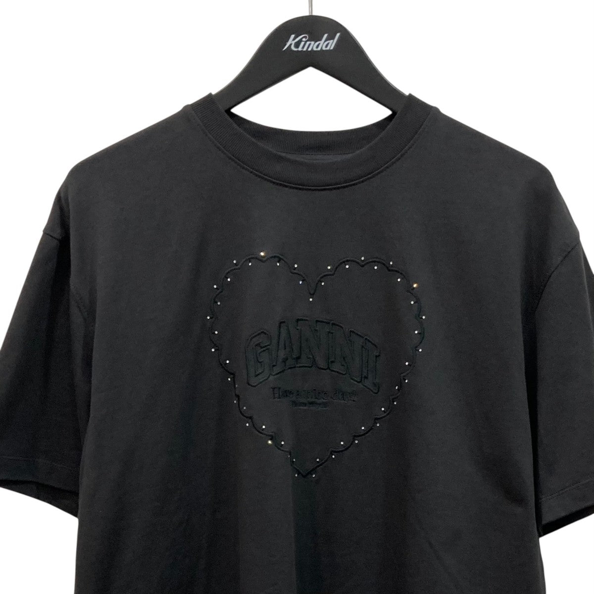 Ganni Heavy Cotton Drop Shoulder Heart T-shirt半袖ＴシャツT4057 古着・中古-2枚目のアイテム画像